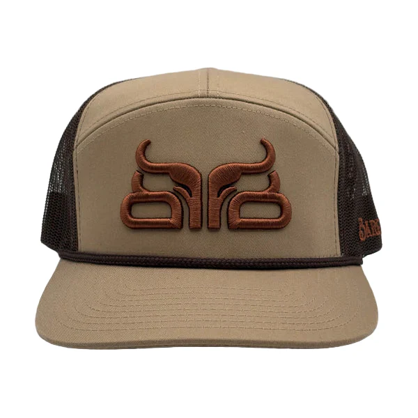 Baredown Brand Houston 7 Panel Flat Cap - Khaki/Brown