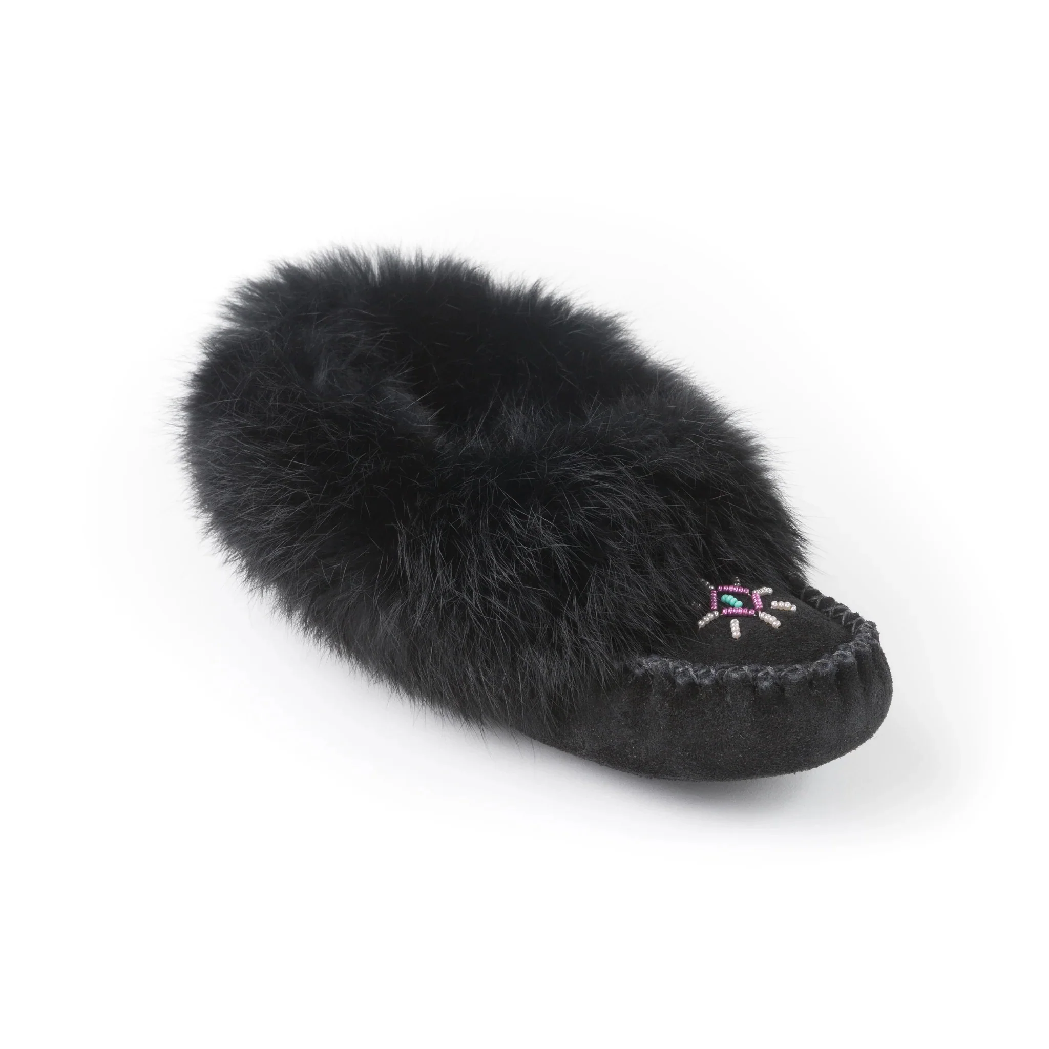 Bastien Ladies Moccasins with Black Rabbit Fur