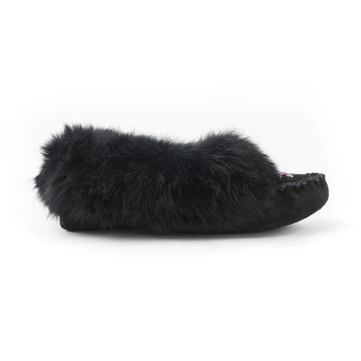 Bastien Ladies Moccasins with Black Rabbit Fur - Image 2