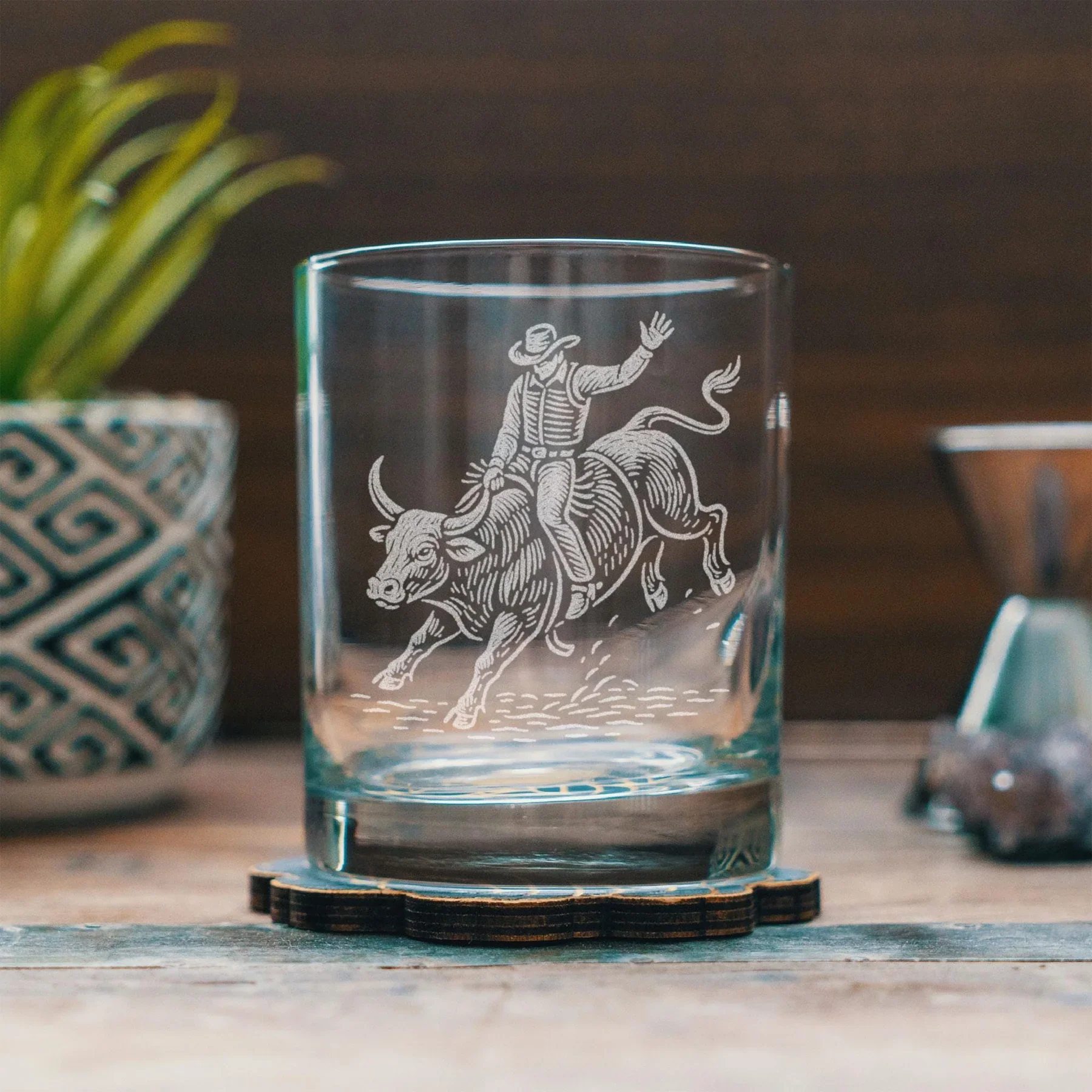 Benoit's Bull Rider Old Fashion Drinking Glasses