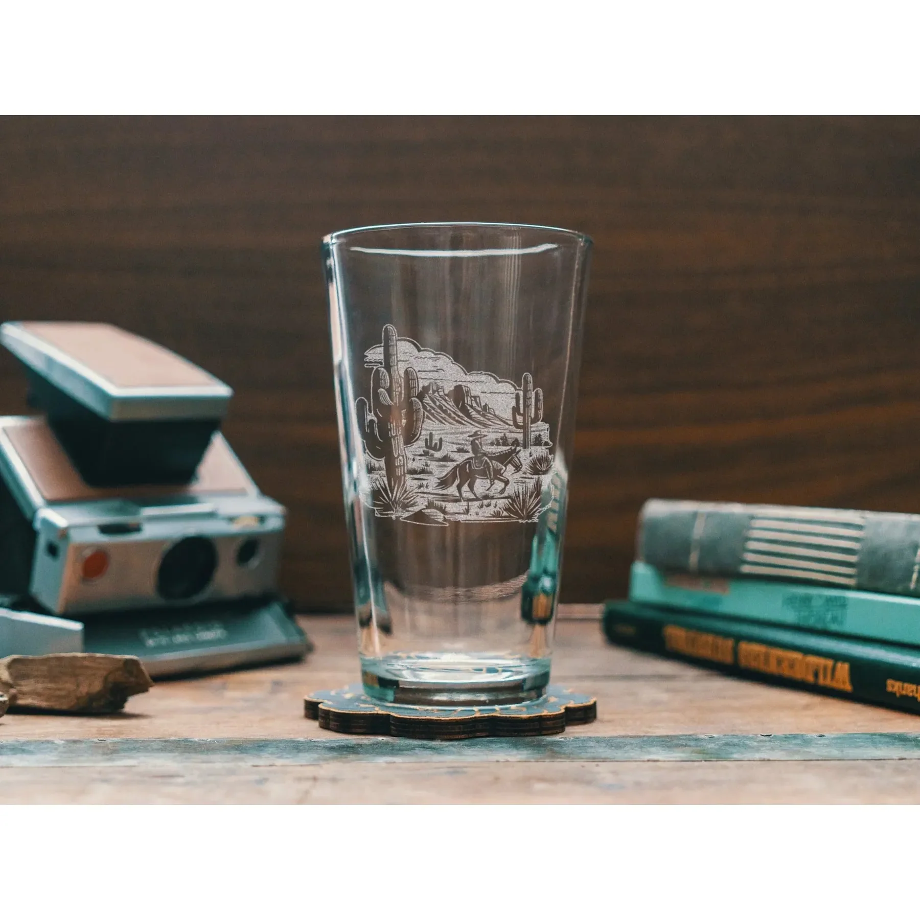 Benoit's Cowboy in the Desert Scene Pint Drinking Glasses
