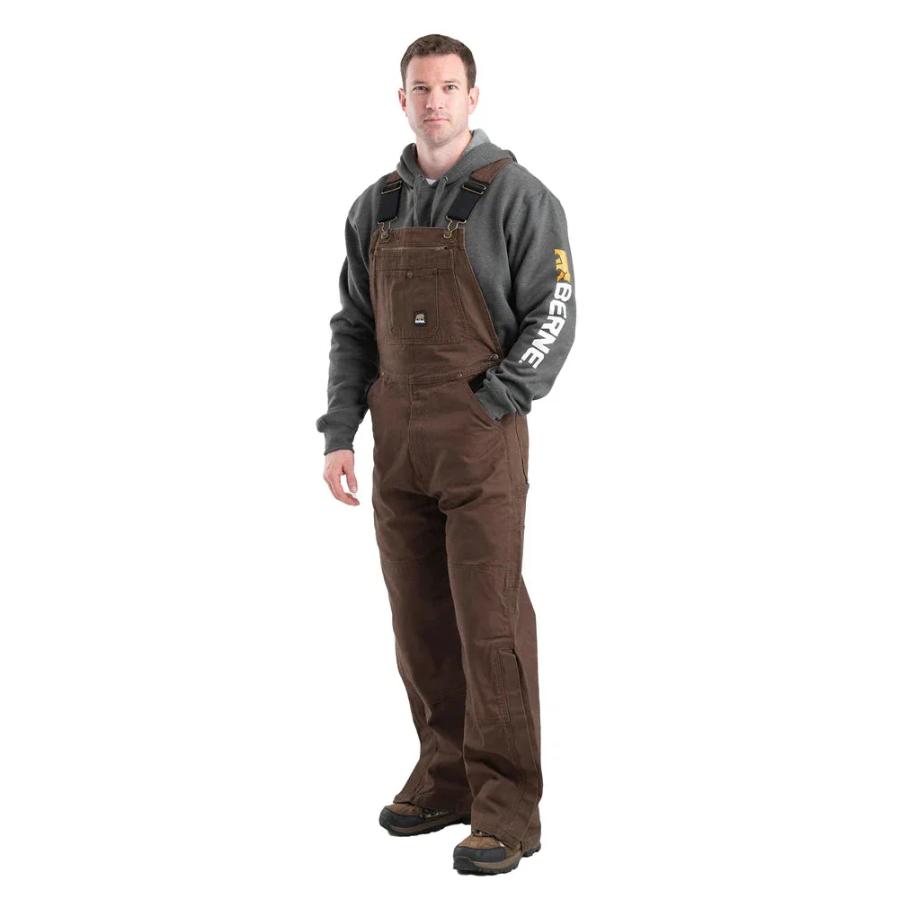 Berne Men's Heartland Unlined Washed Duck Bib Overall - Bark Brown
