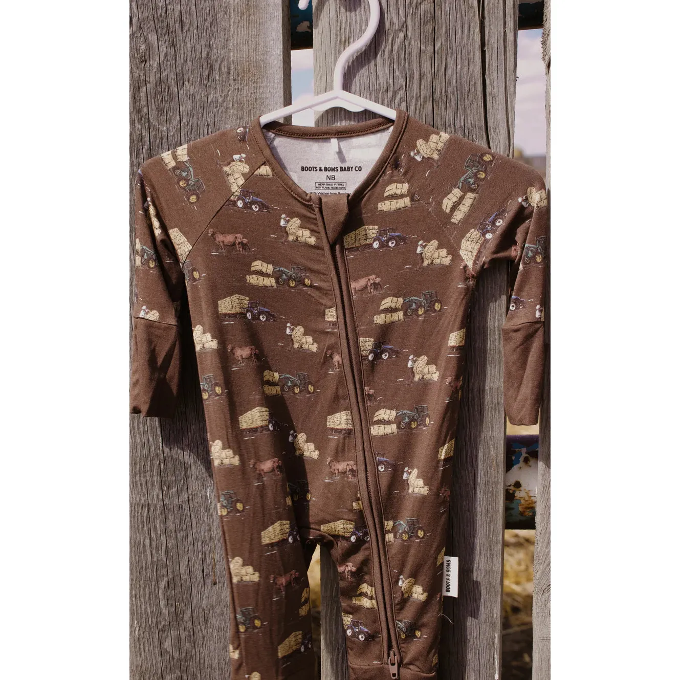 Boots & Bows Little Farmhand Infant Sleeper-Brown