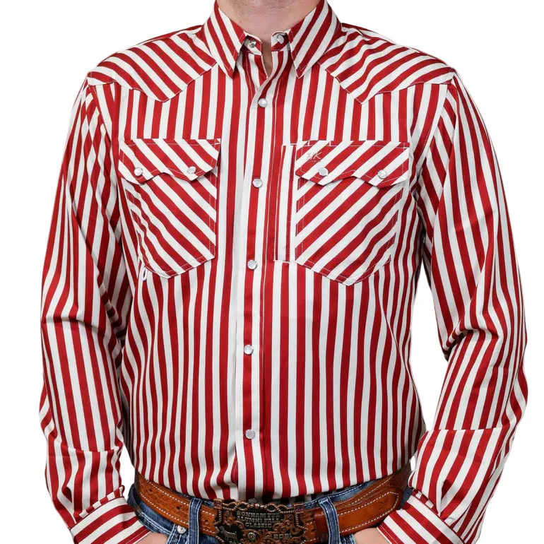 Brand Cowboy Men's The 8 Second Stripe Long Sleeve Shirt - Red/White