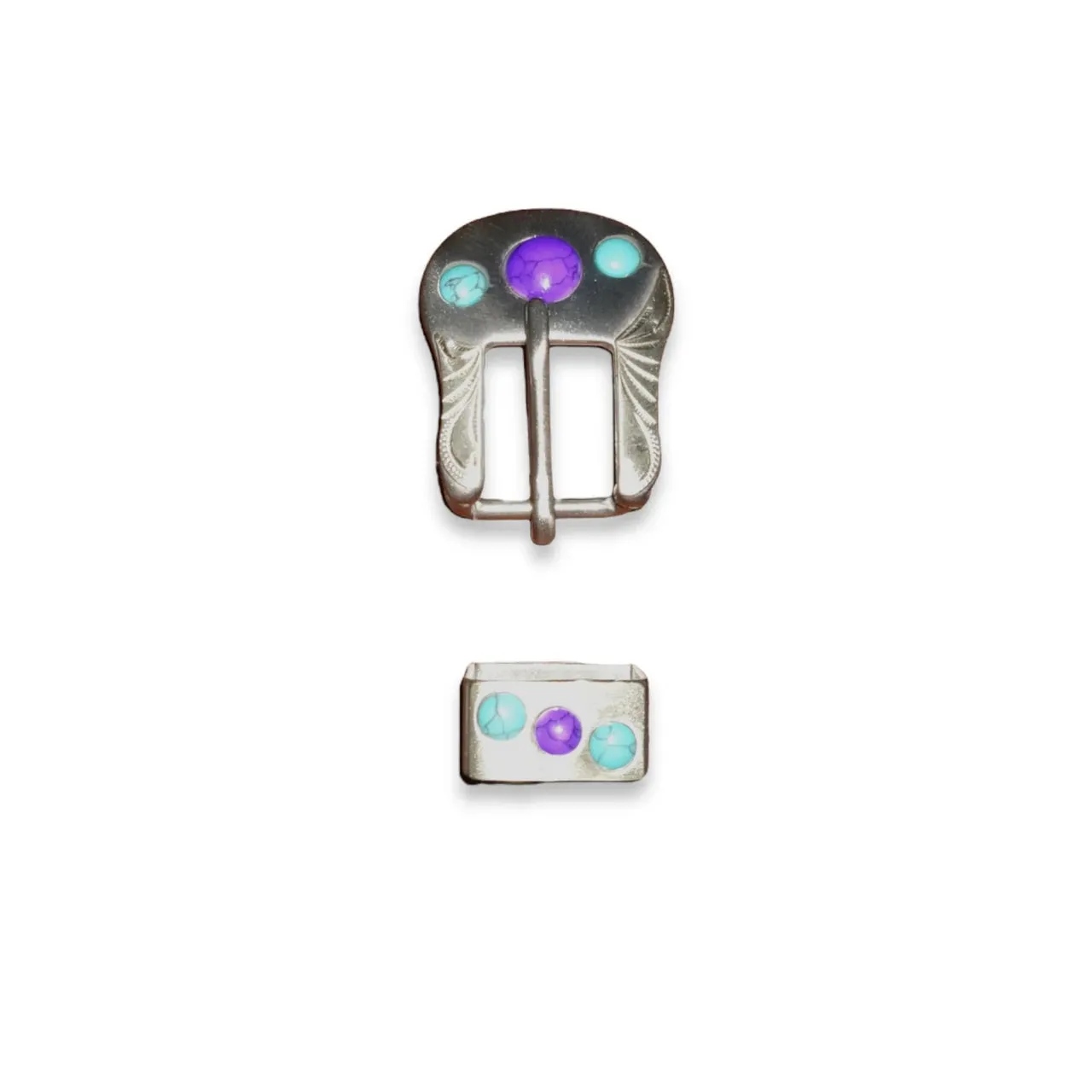Buckle Set Southwest Gemstone SS Brush 5/8"