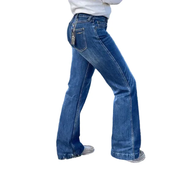 Cowgirl Couture Women's Magie Mid Rise Trouser Jeans - Dark Wash
