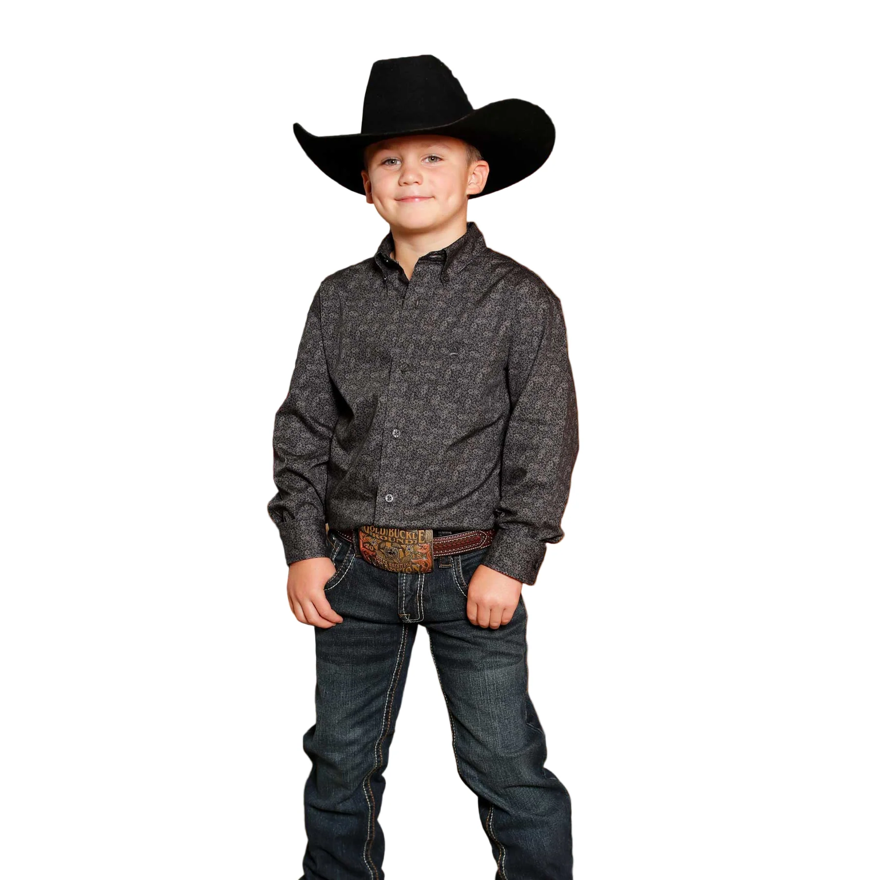 Cinch Boy's Long Sleeve Classic Print Shirt - Charcoal