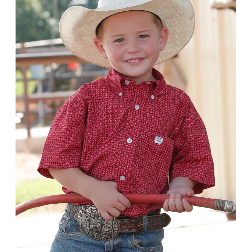 Cinch Boy's Long Sleeve Paisley Print Shirt - Red