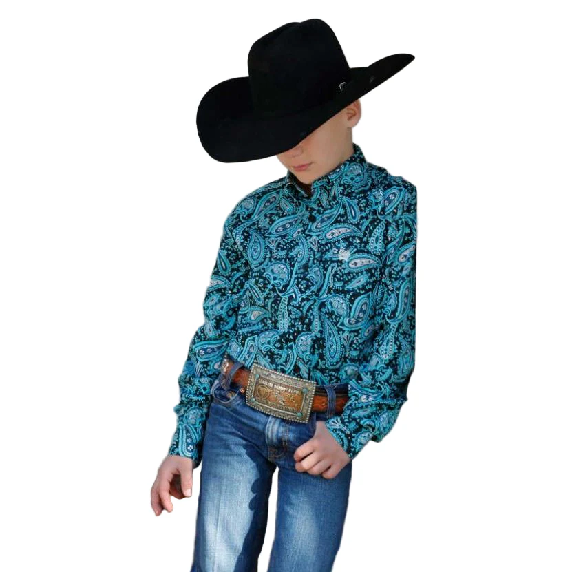 Cinch Boys Long Sleeve Paisley Shirt - Black