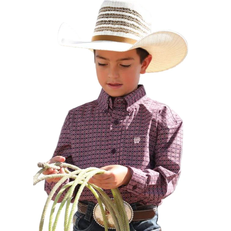 Cinch Boys Long Sleeve Print Western Shirt - Purple