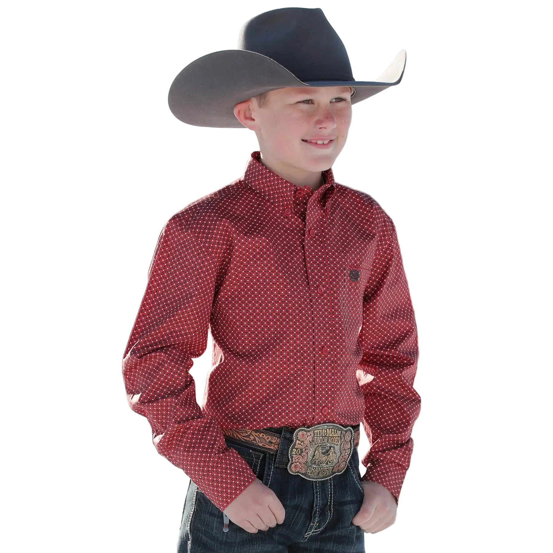 Cinch Boy's LS Print Shirt  -  Red