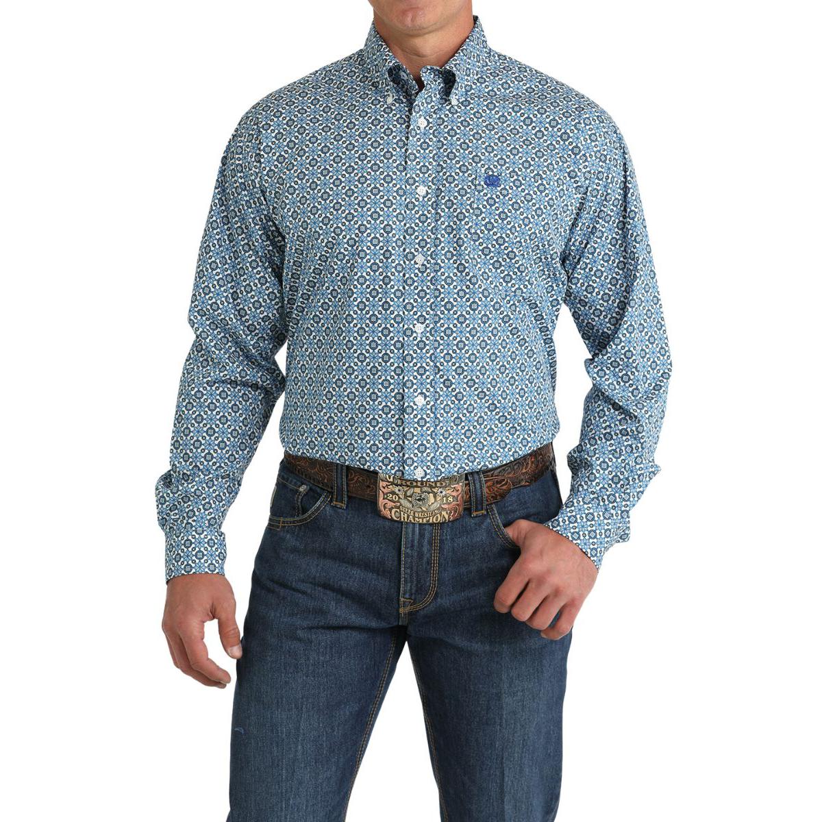 Cinch Classic Fit Long Sleeve Men's Cotton Print Shirt - White - Image 2