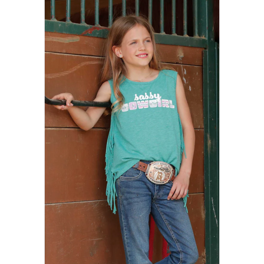 Cinch Girl's Sassy Cowgirl Tee with Fringe - Green