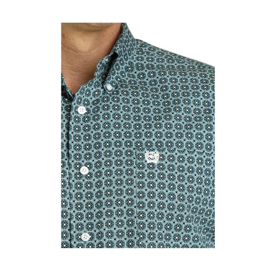 Cinch Men's Geometric Print Short Sleeve Shirt - Teal - Image 2