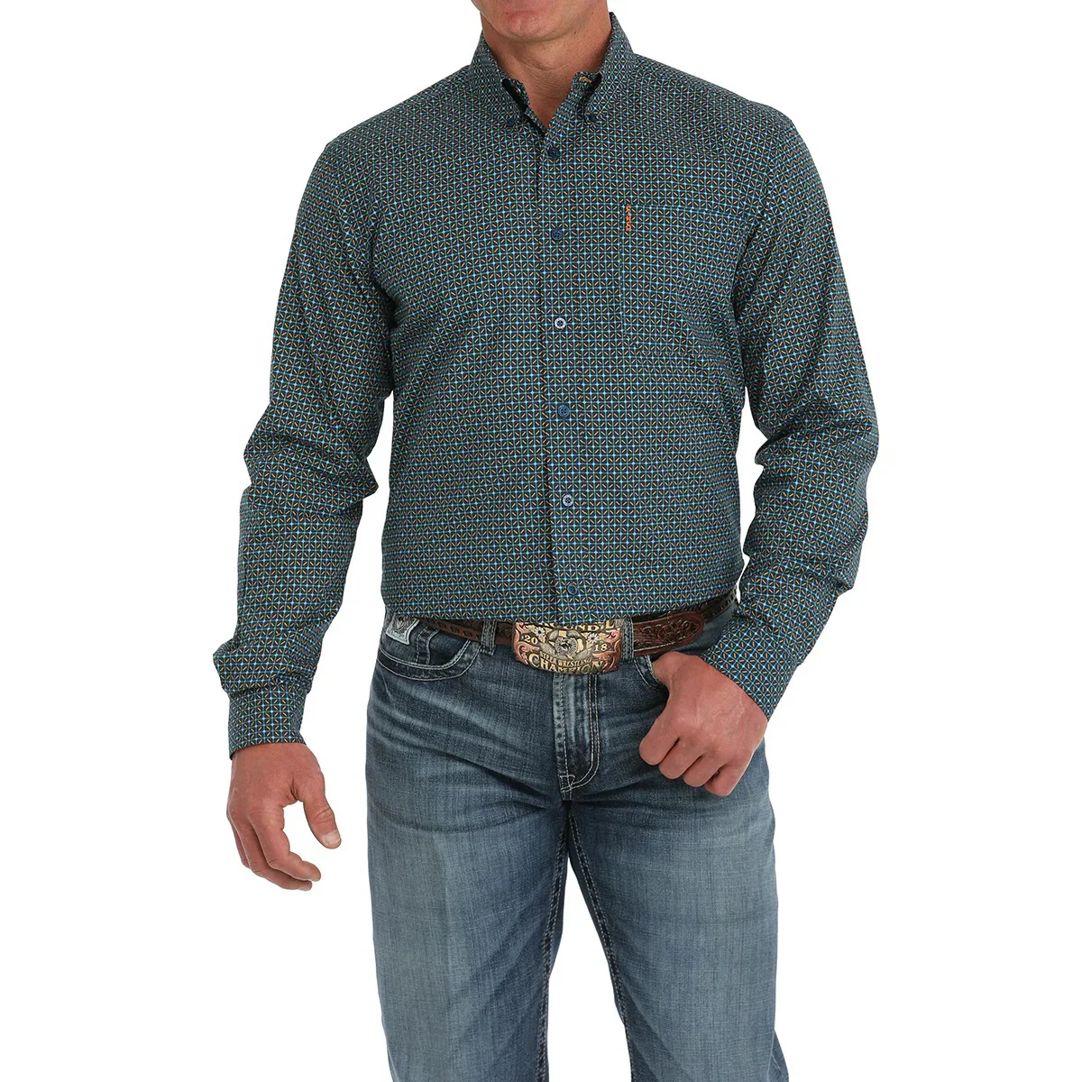 Cinch Men's Long Sleeve Print Shirt- Blue - Image 3