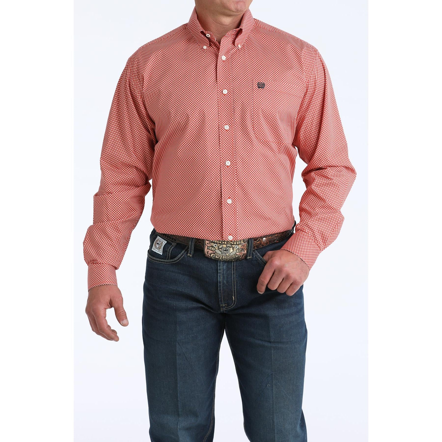 Cinch Men's Long Sleeve Print Western Shirt- Red