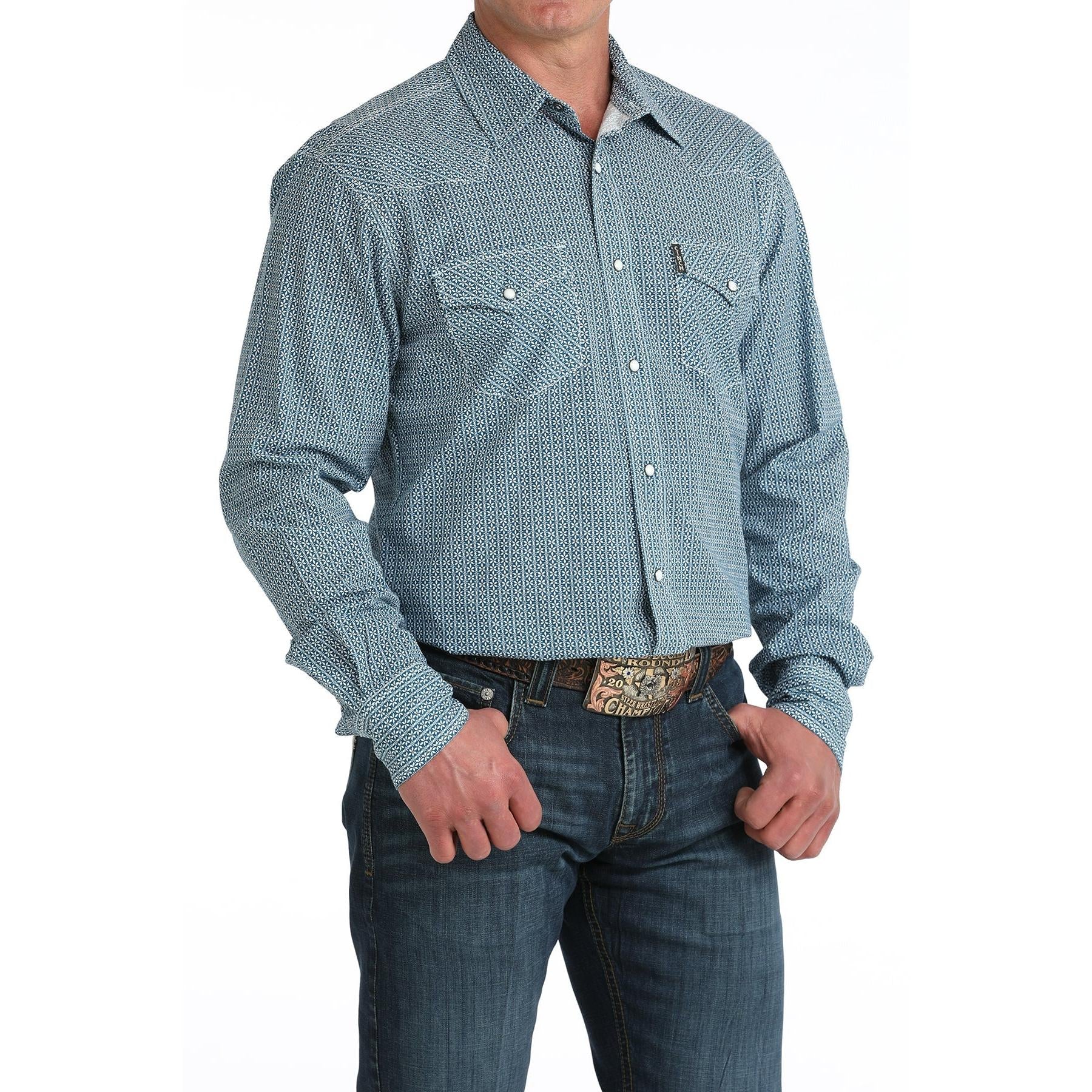 Cinch Men's Printed Modern Long Sleeve Shirt - Blue - Image 2