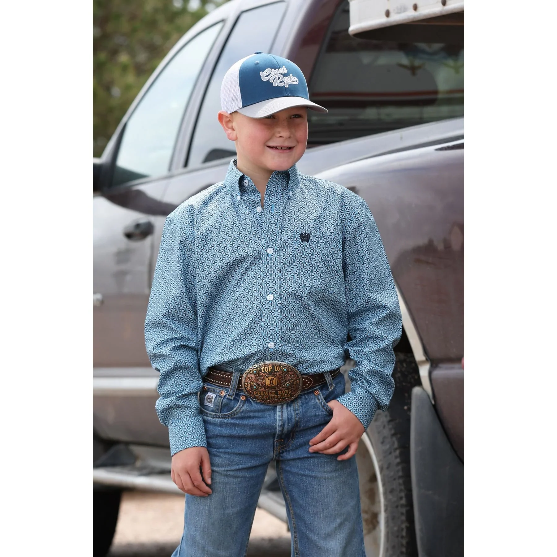 Cinch Western Boy's Long Sleeve Geometric Print Shirt - Blue