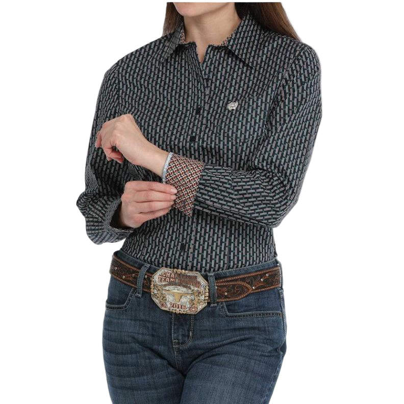Cinch Women's Long Sleeve Geometric Shirt- Navy - Image 2