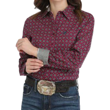 Cinch Women's Long Sleeve Western Shirt-Burgundy - Image 2