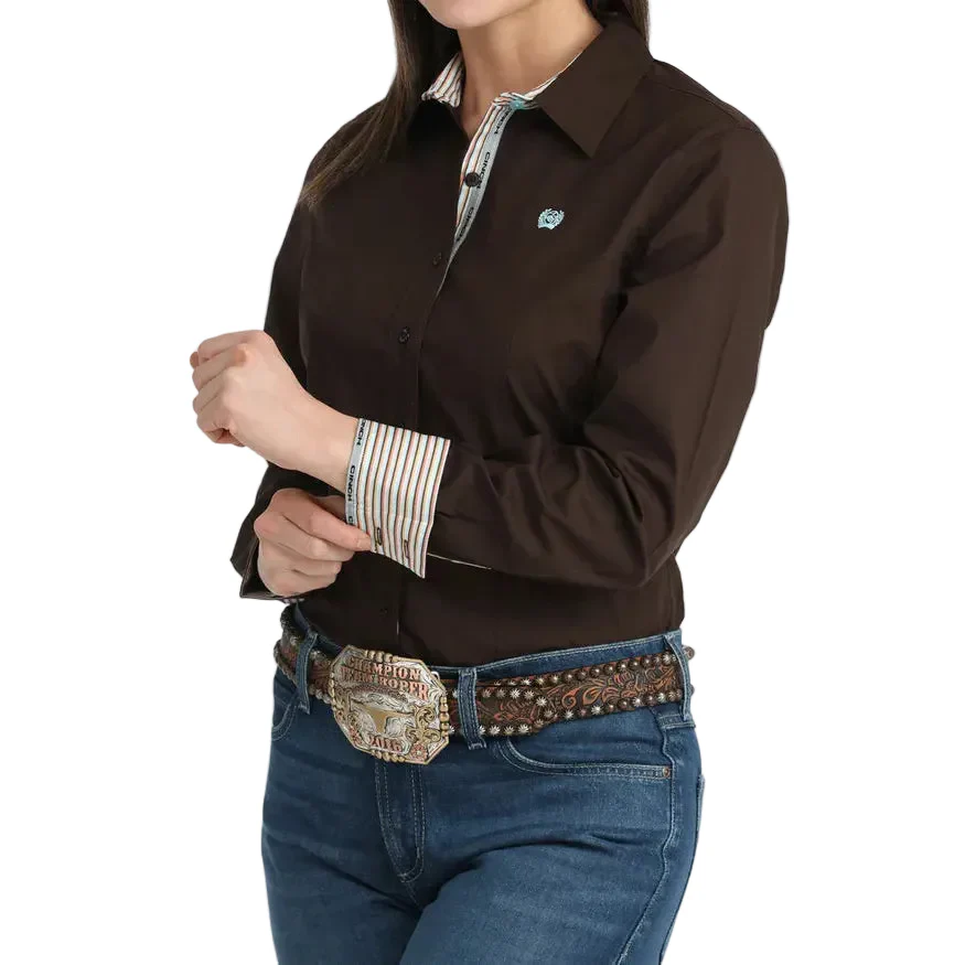 Cinch Women's Long Sleeve Stretch Arena Fit Western Shirt - Brown - Image 3