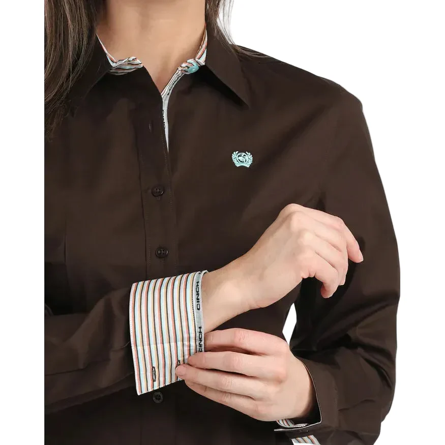Cinch Women's Long Sleeve Stretch Arena Fit Western Shirt - Brown - Image 4