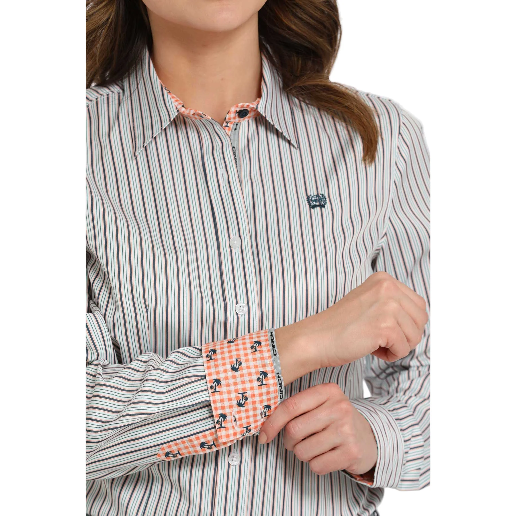 Cinch Women's Long Sleeve Stripe Shirt- White - Image 2