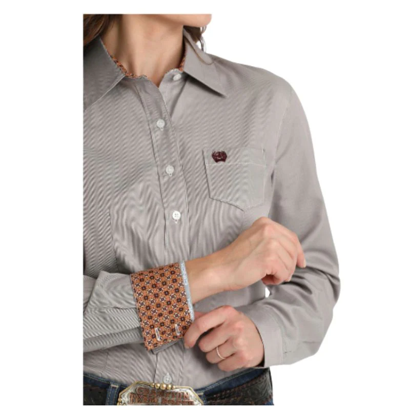 Cinch Women's Long Sleeve Tencel Western Shirt- Purple Pinstripe - Image 2