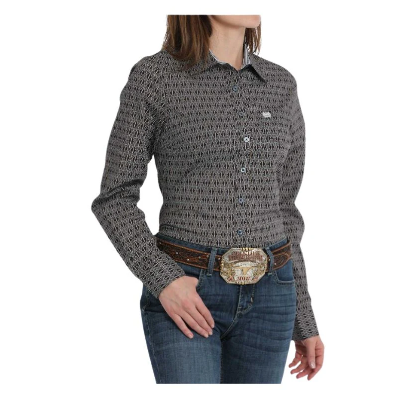 Cinch Women's Long Sleeve Geometric Print Shirt - Brown