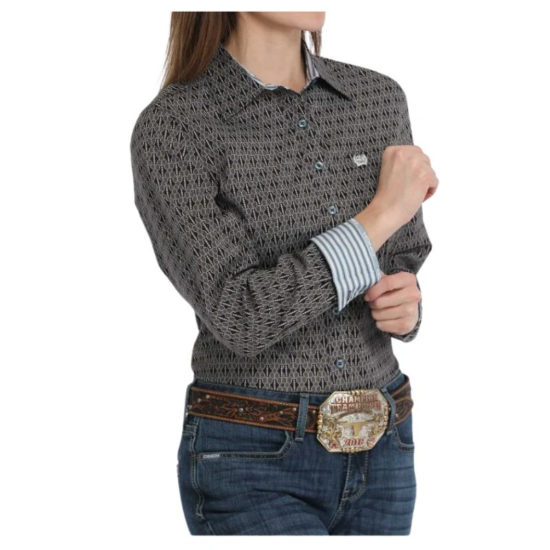 Cinch Women's Long Sleeve Geometric Print Shirt - Brown - Image 2