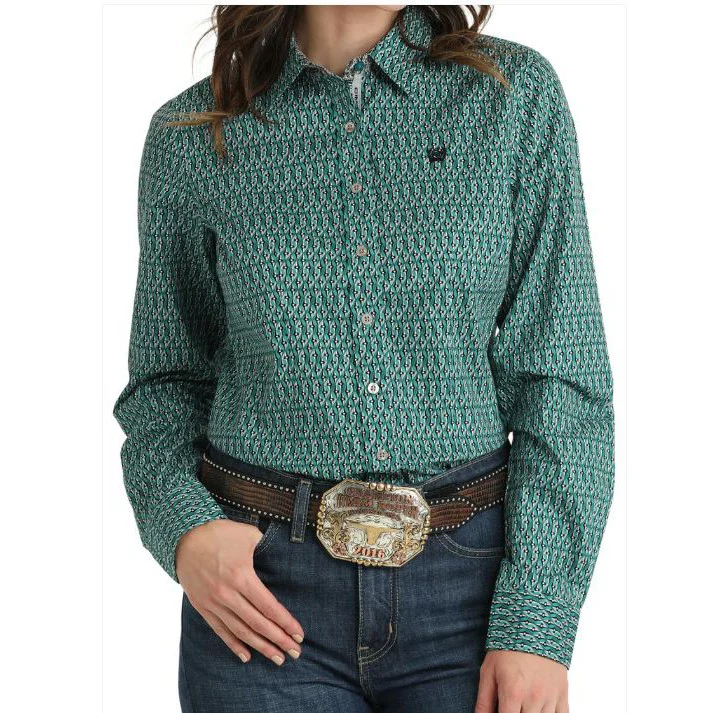 Cinch Women's Long Sleeve Western Print Shirt- Teal - Image 2