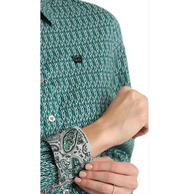 Cinch Women's Long Sleeve Western Print Shirt- Teal - Image 3