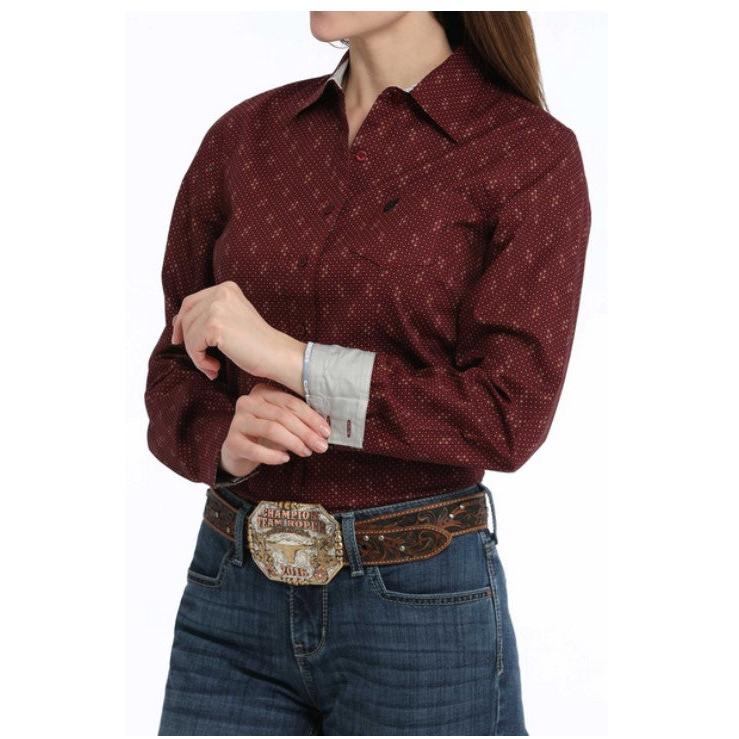 Cinch  Women's Geometric Print Long Sleeve Print Shirt - Burgundy - Image 2
