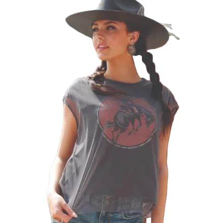 Cinch Women's Mesh Knit  Short Sleeve  Shirt- Charcoal