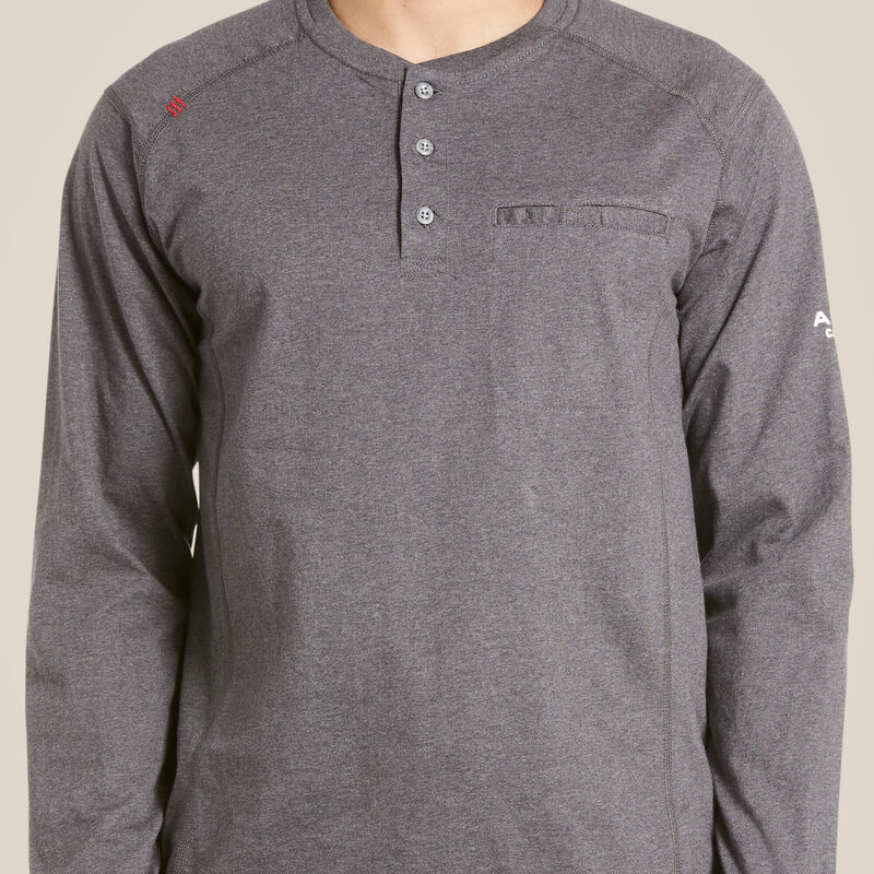 Ariat Men's Fire Resistant Air Henley Long Sleeve Shirt- Charcoal Heather - Image 2