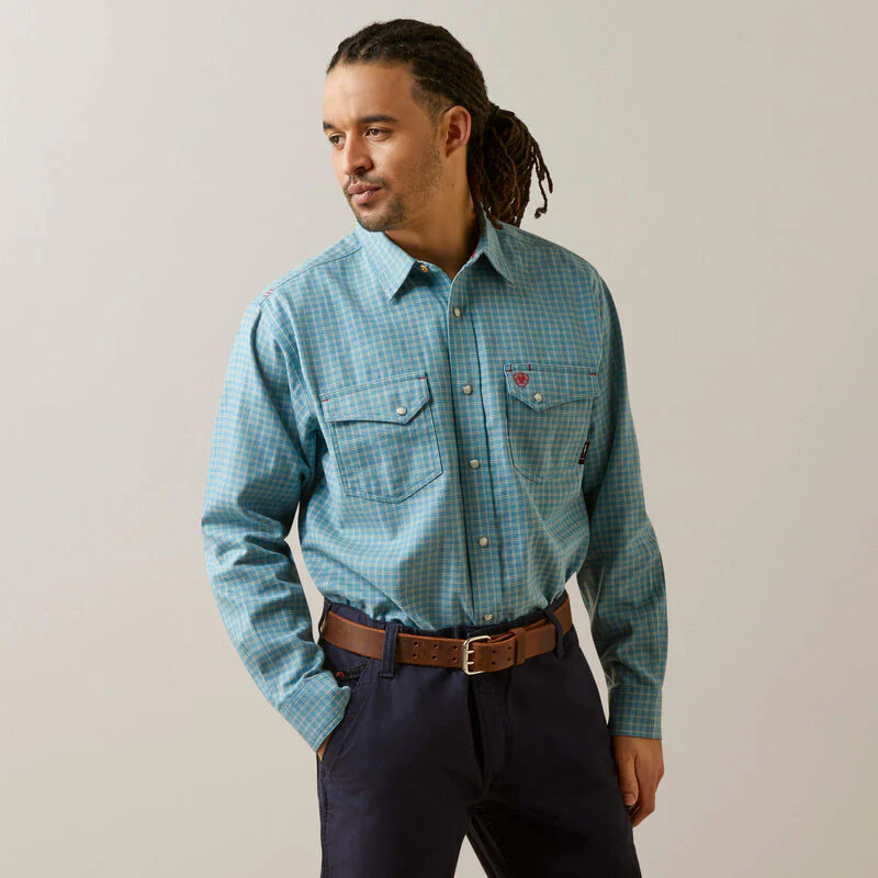 Ariat Men's Fire Resistant Edwards Snap Work Shirt- Storm Blue