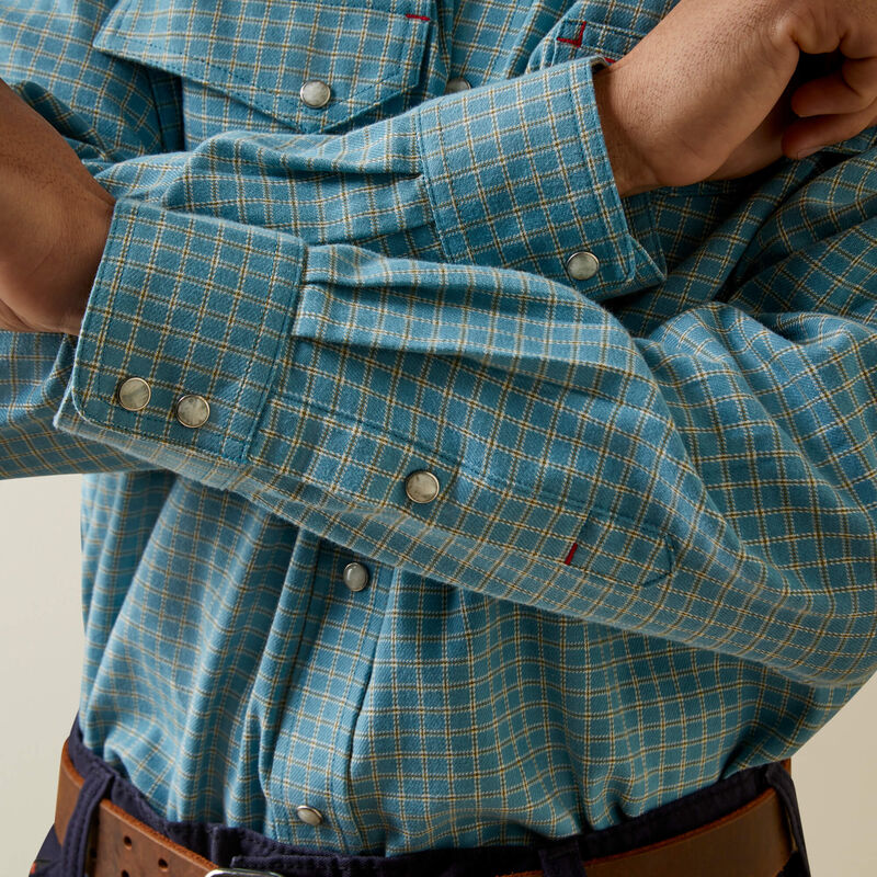 Ariat Men's Fire Resistant Edwards Snap Work Shirt- Storm Blue - Image 3