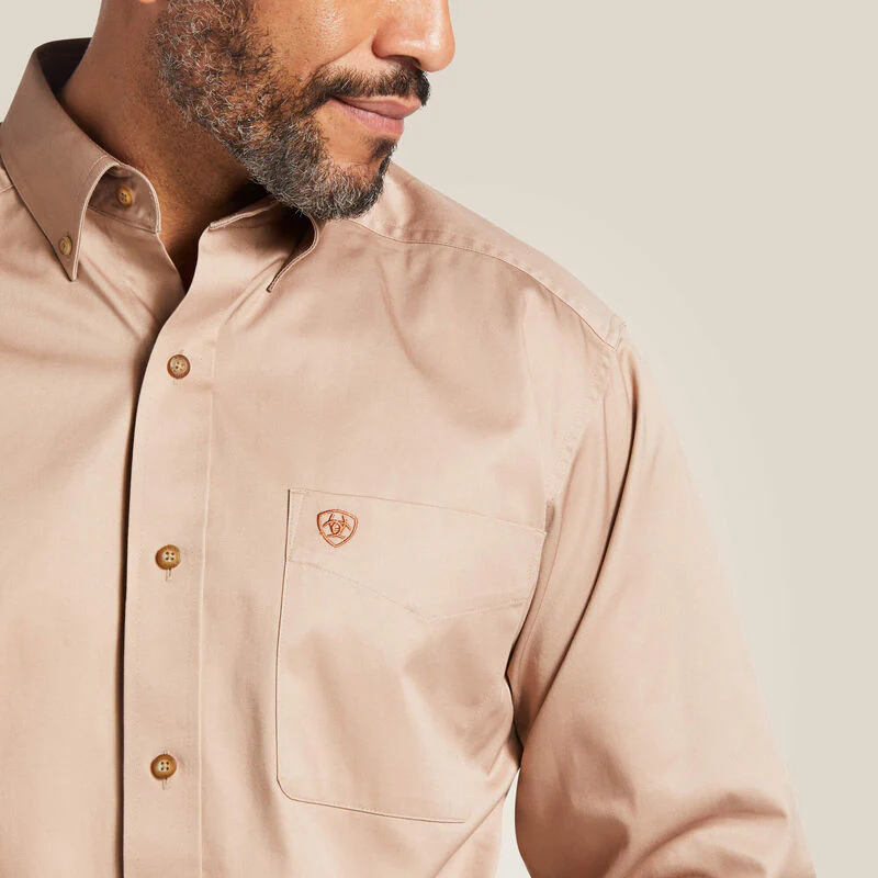 Ariat Men's Solid Twill Classic Fit Long Sleeve Shirt - Khaki - Image 3