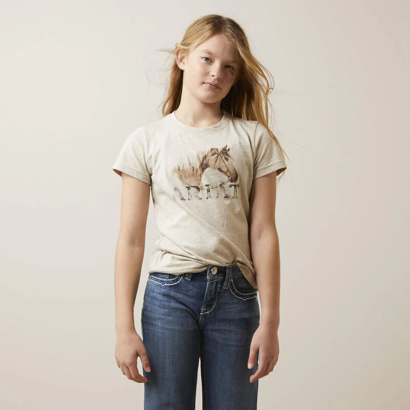 Ariat Girl's Caballo Tee - Oatmeal Heather - Image 2