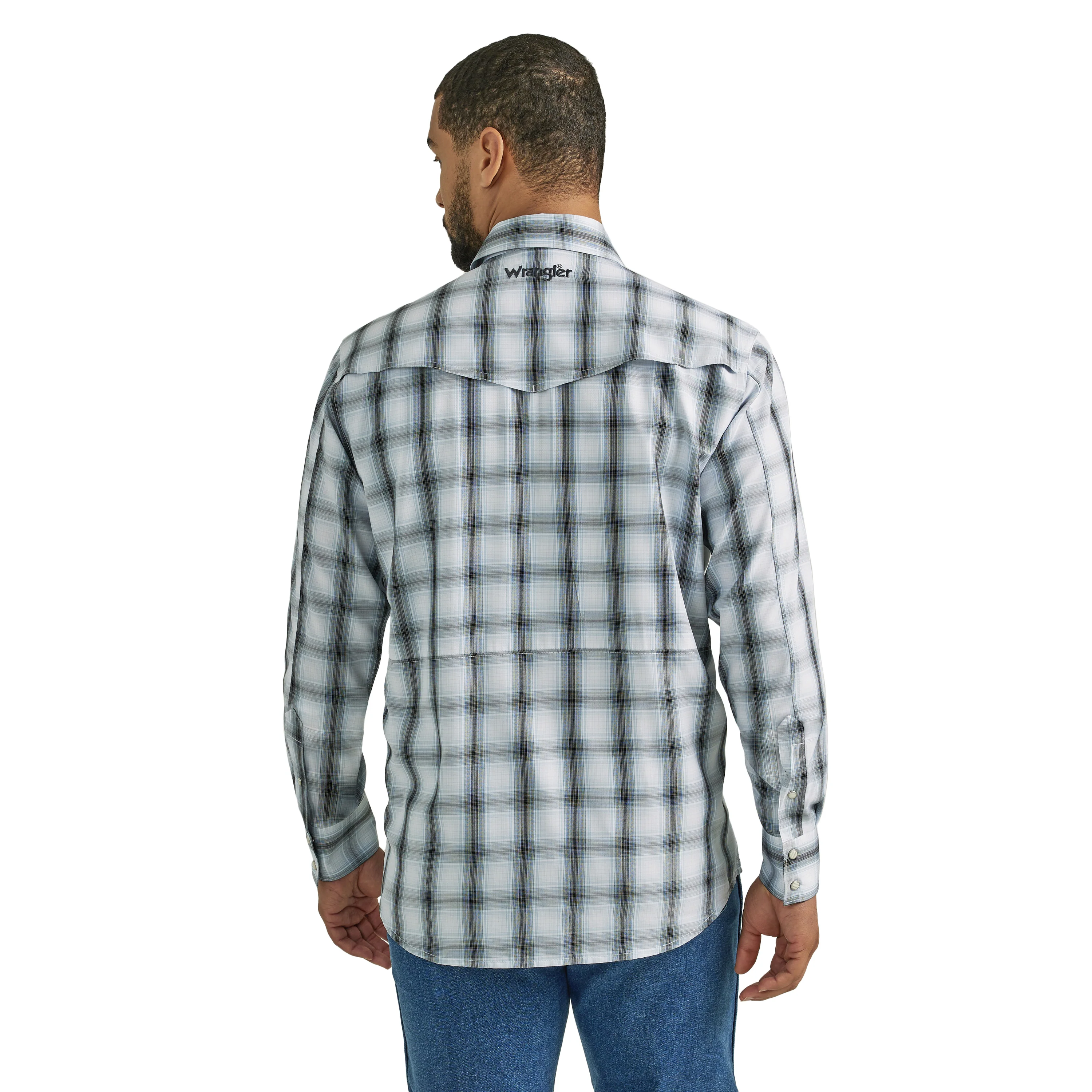 Wrangler Men's Western Plaid Long Sleeve Shirt - Blue - Image 2