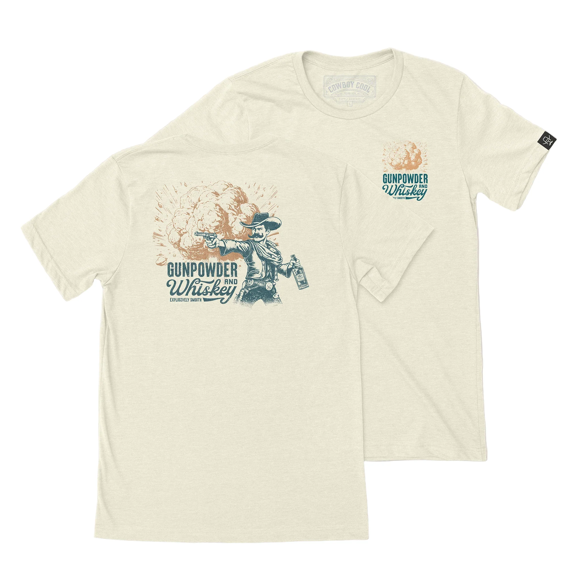 Cowboy Cool Gunpowder & Whiskey T-Shirt -Heather Dust