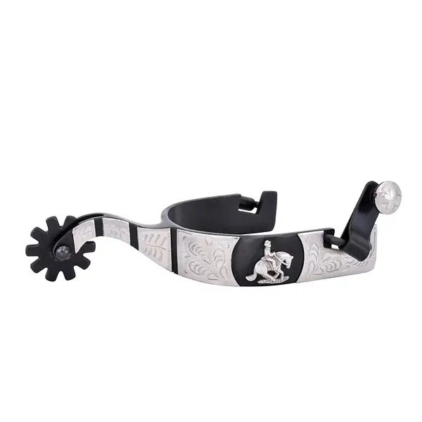 Cowboy Tack Reining Spurs - Black Satin w/Sliding Reiner Motif