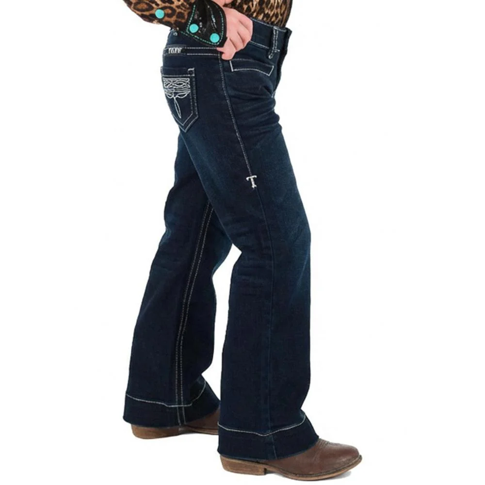 Cowgirl Tuff Girl's Bootstitch Trousers Jeans - Dark Wash - Image 3