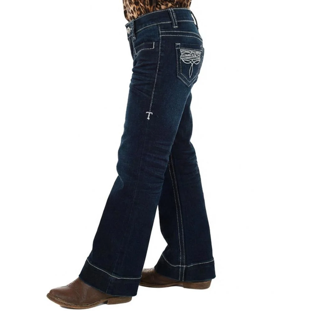 Cowgirl Tuff Girl's Bootstitch Trousers Jeans - Dark Wash - Image 4