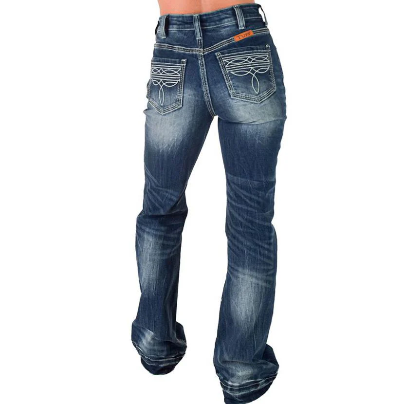 Cowgirl Tuff Women's High Waist Boote Trouser- Medium Wash - Image 2