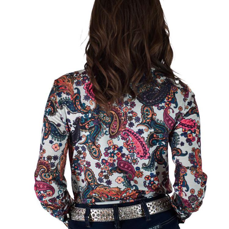 Cowgirl Tuff  Women's Long Sleeve Paisley Stretch Jersey- Multi - Image 2