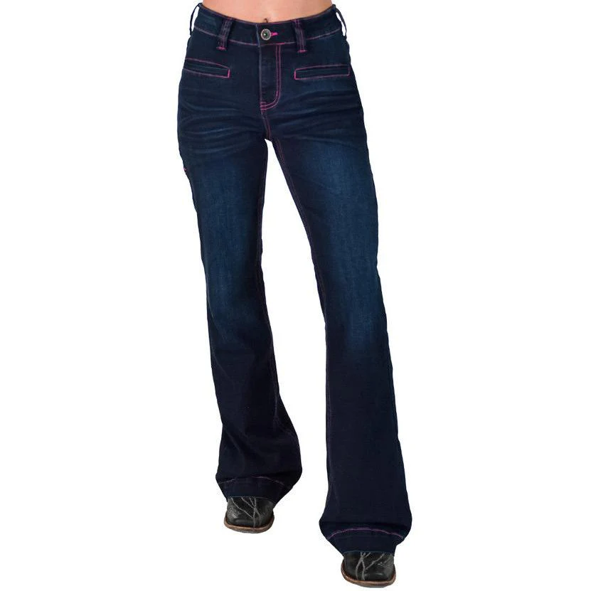 Cowgirl Tuff Women's Pink Bootstitch Trouser Jeans - Dark Wash - Image 2