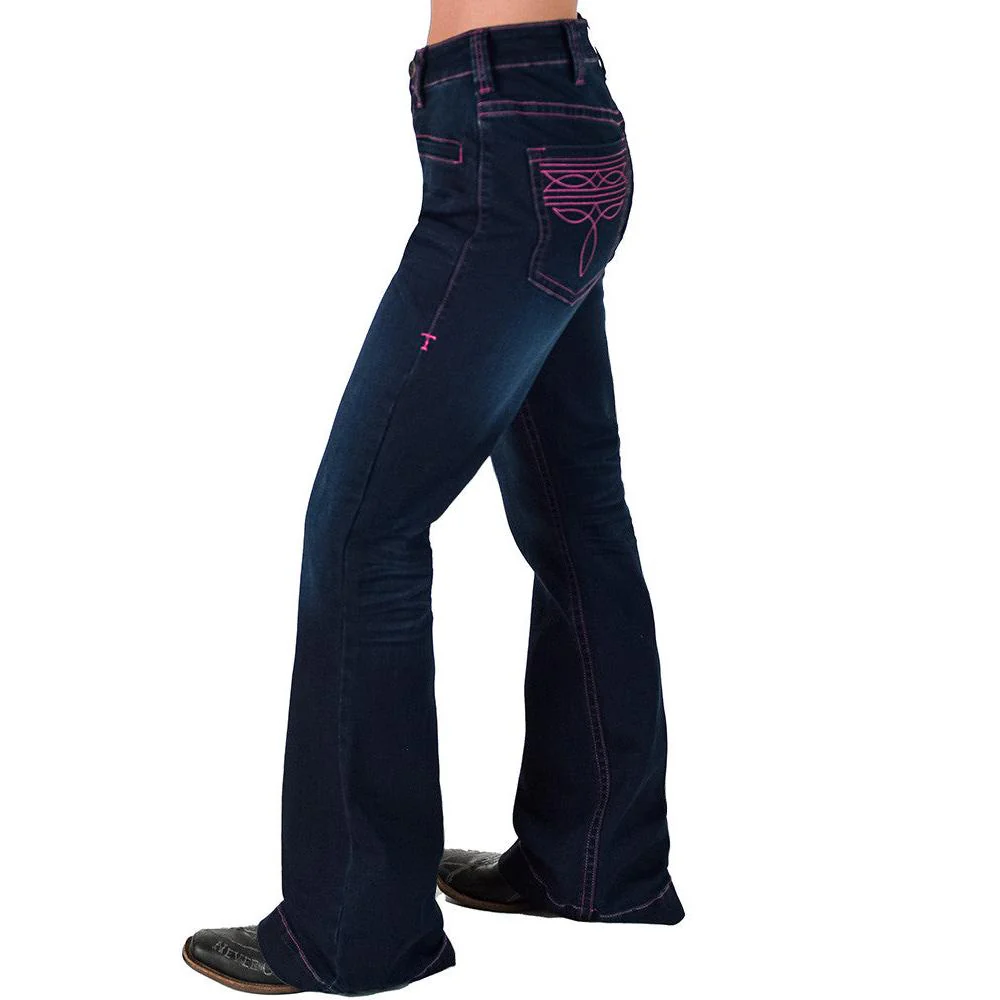 Cowgirl Tuff Women's Pink Bootstitch Trouser Jeans - Dark Wash - Image 3