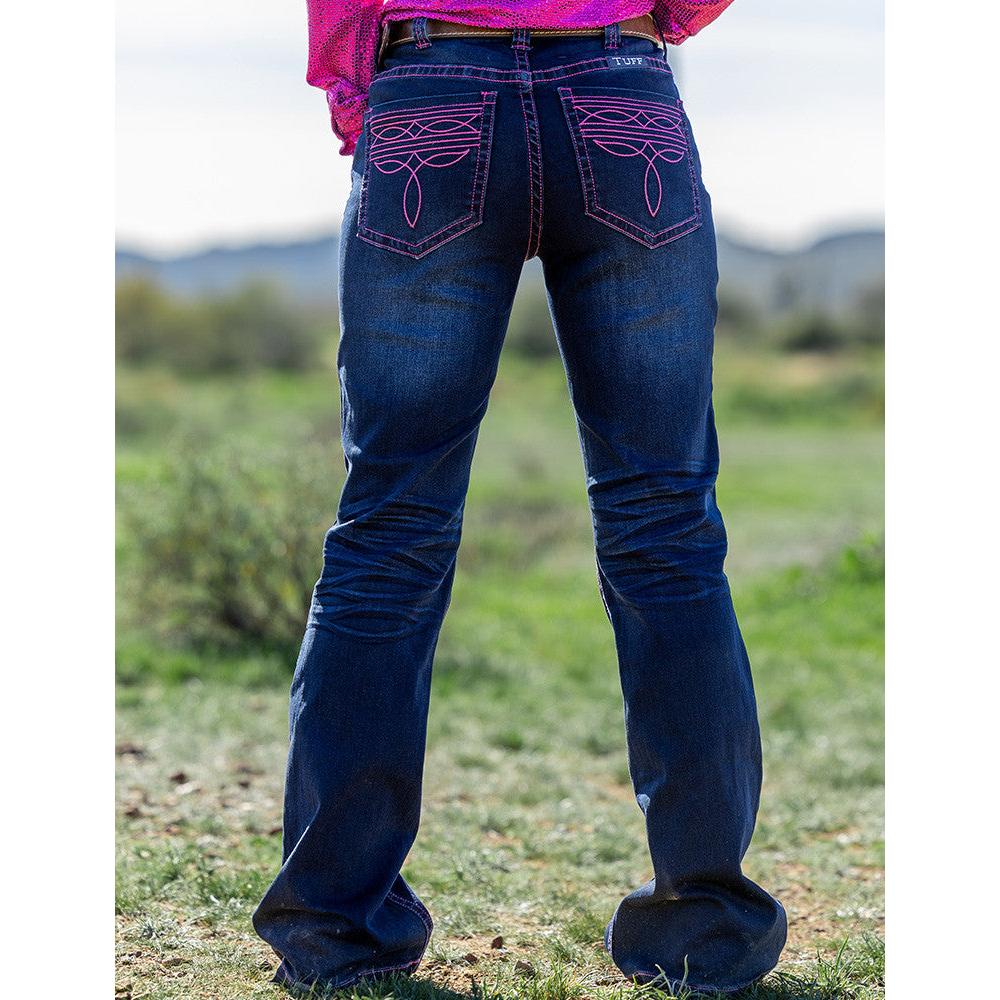 Cowgirl Tuff Women's Pink Bootstitch Trouser Jeans - Dark Wash - Image 5