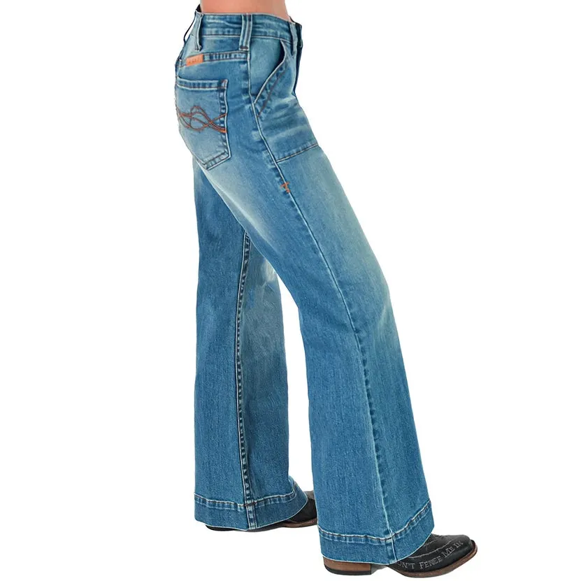 Cowgirl Tuff Women's Rustee DFMI Wide Leg Trouser Jean - Medium Wash - Image 3